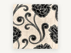 Black Peony Scrolls, floral canvas wall art print, front view