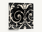Cream Scroll Damask, black and cream damask scrollwork, floral canvas wall art print ready to hang
