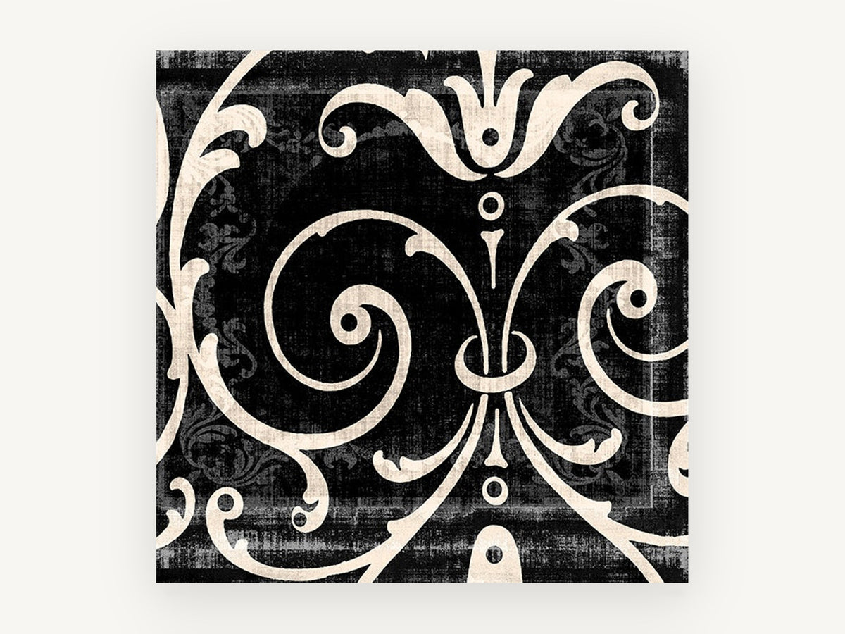 Cream Scroll Damask, floral canvas wall art print, front view