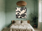 Black Damask Roses floral canvas print on the wall of a bedroom