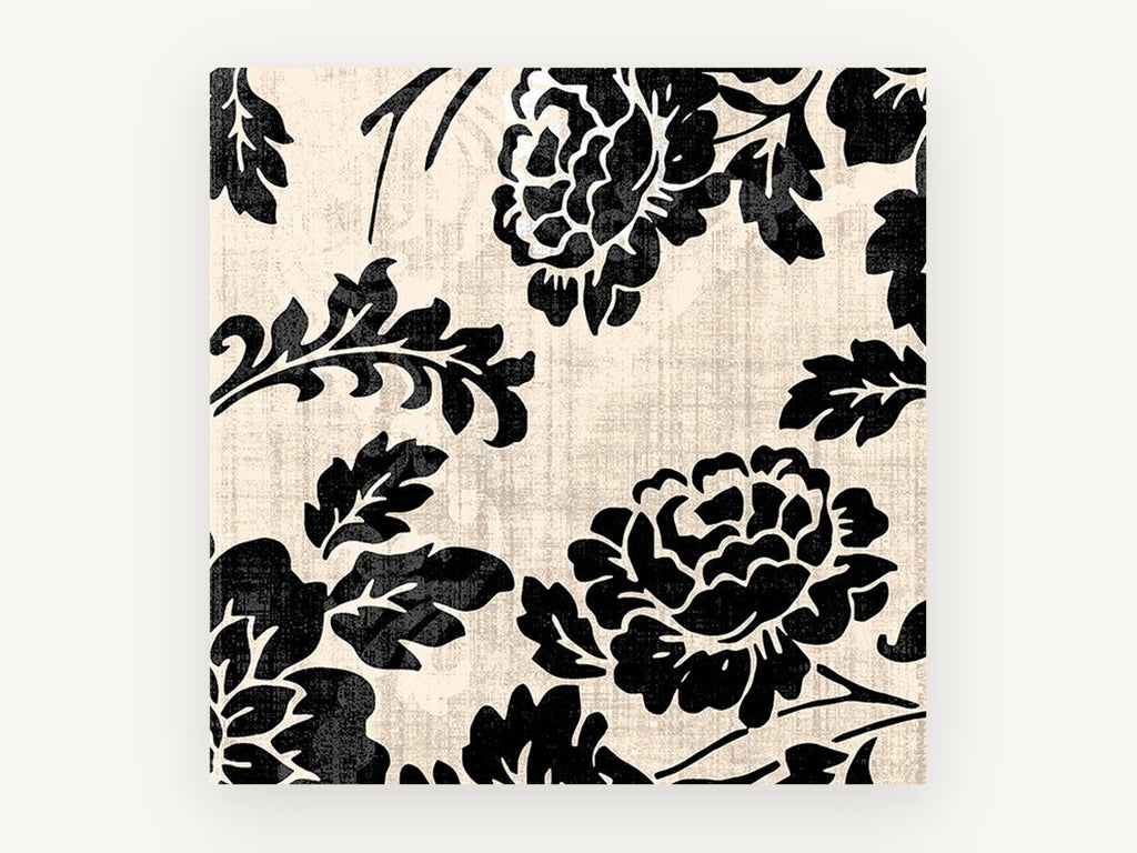 Black Damask Roses, floral canvas wall art print, front view