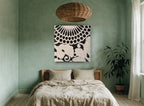 Cream Chrysanthemum Relief floral canvas print on the wall of a bedroom