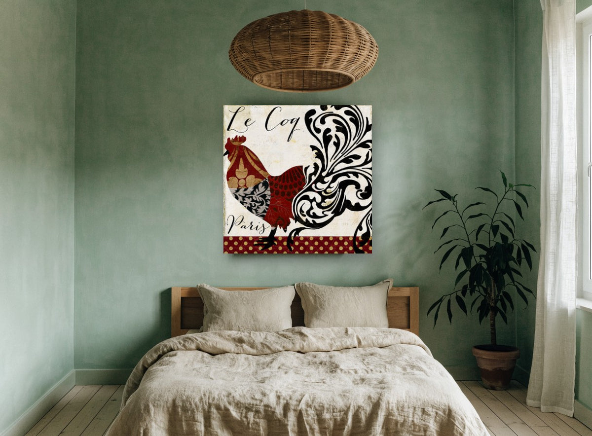 Patchwork Coq de Paris floral canvas print on the wall of a bedroom