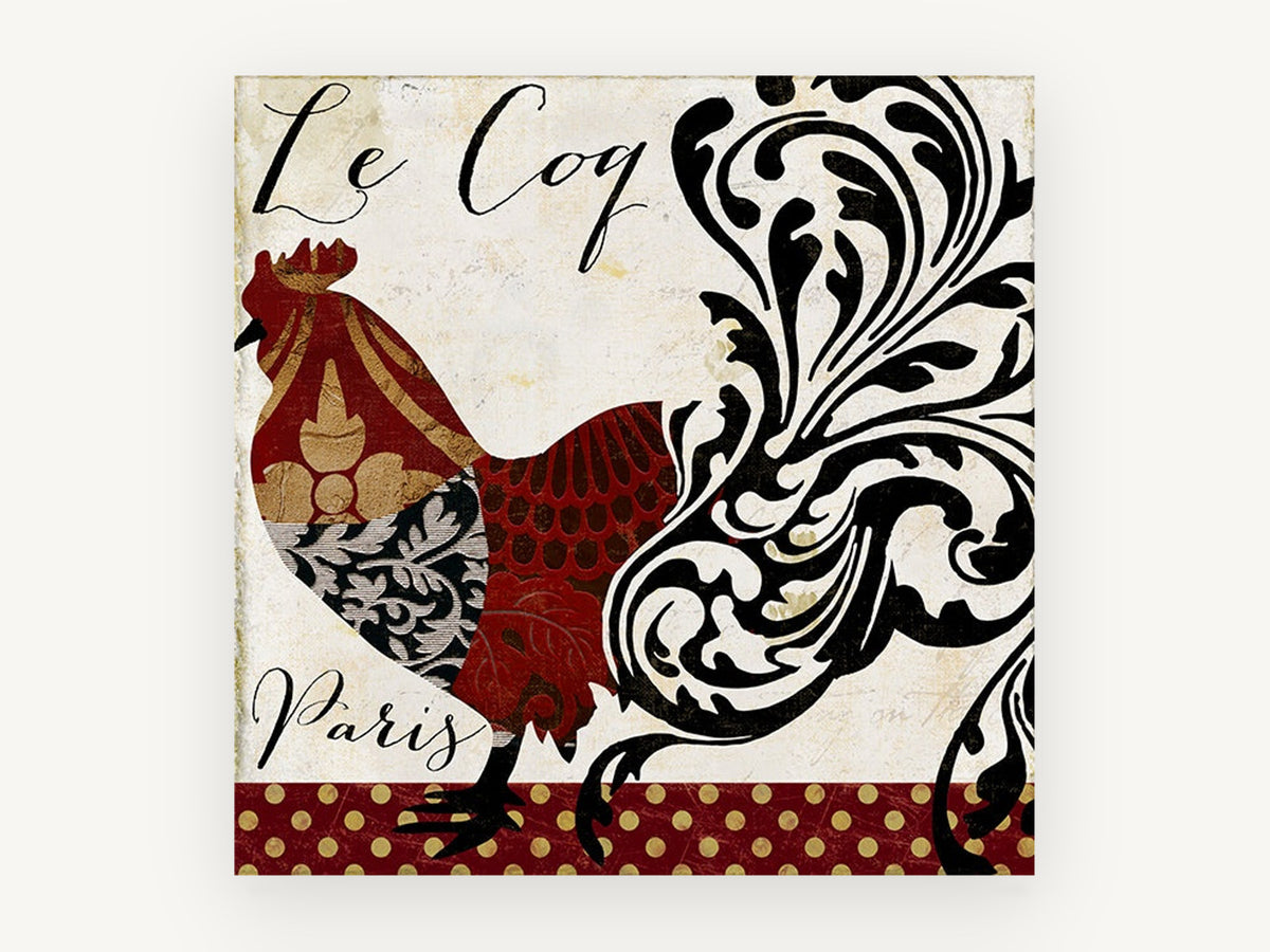 Patchwork Coq de Paris, floral canvas wall art print, front view