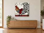 Patchwork Coq de Paris floral canvas print on the wall of a living room above a sideboard