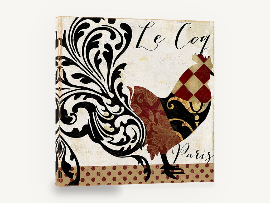 Patchwork Rooster Paris, le coq paris rooster illustration, floral canvas wall art print ready to hang