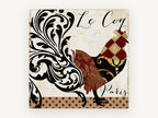 Patchwork Rooster Paris, floral canvas wall art print, front view