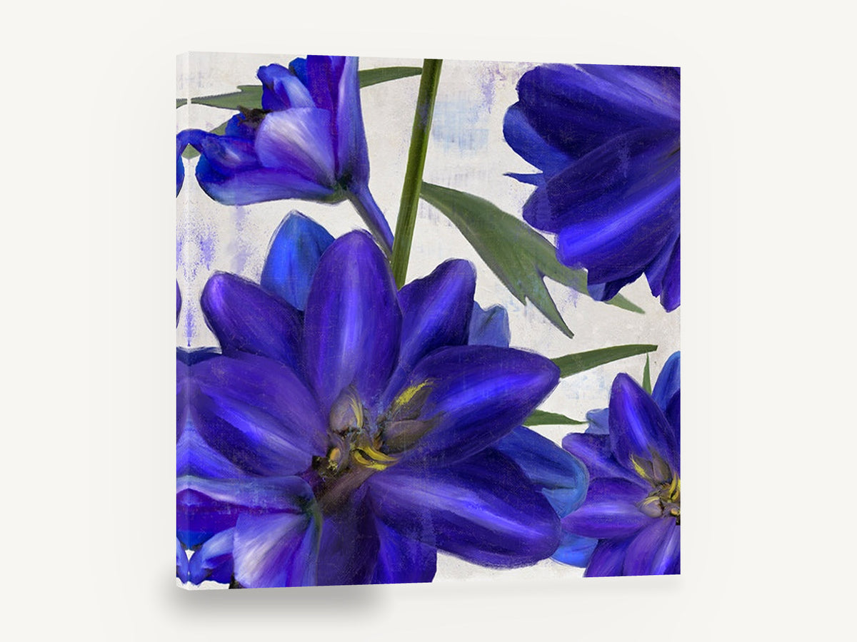 Indigo Delphinium Bloom, blue delphinium floral painting, floral canvas wall art print ready to hang