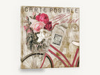Paris Rose Bicycle, paris postcard bicycle roses vintage, floral canvas wall art print ready to hang
