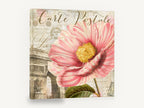 Pink Bloom Paris Postcard, pink peony paris carte postale vintage, floral canvas wall art print ready to hang
