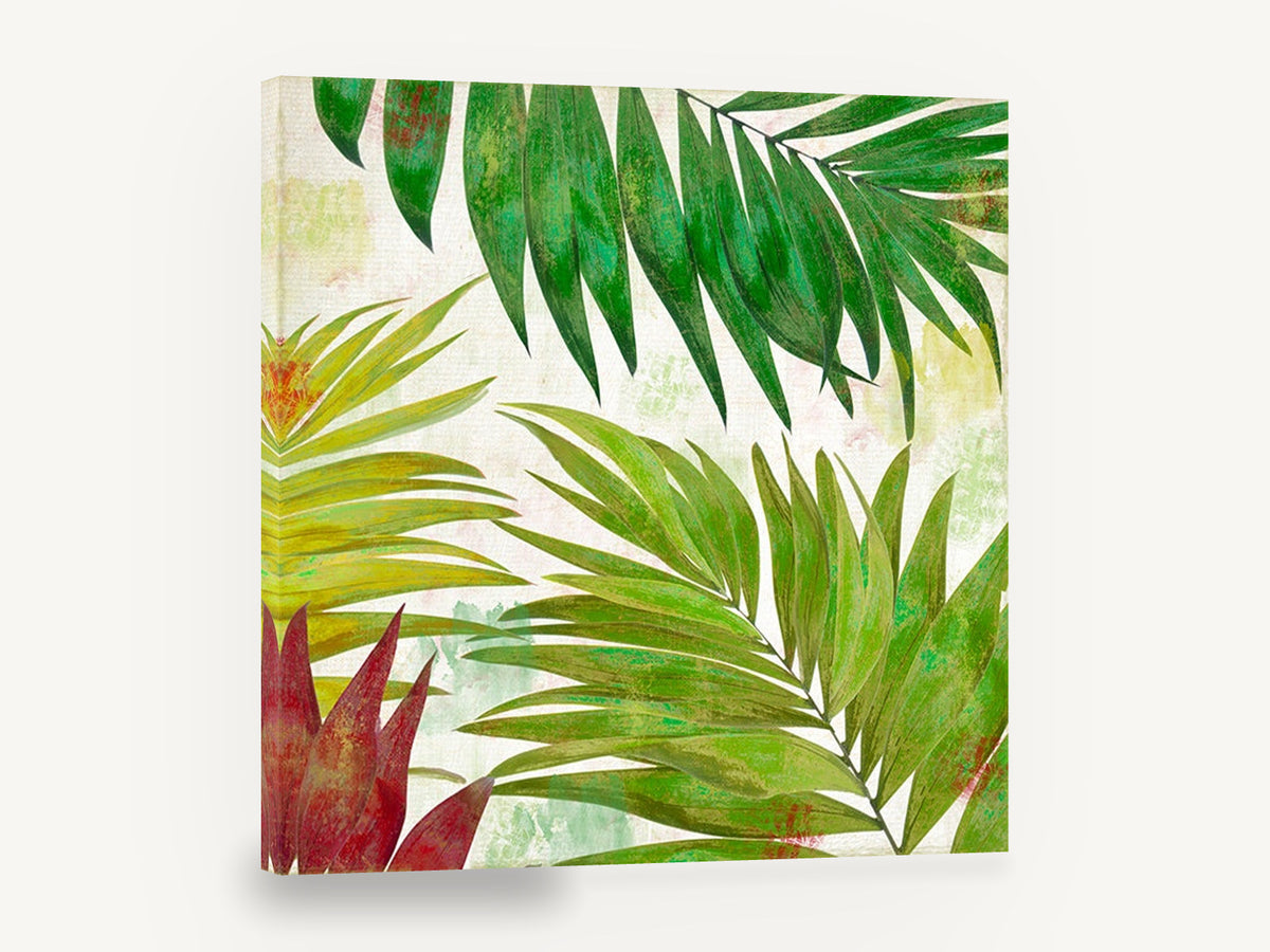 Layered Palm Fronds, green palm fronds tropical illustration, floral canvas wall art print ready to hang