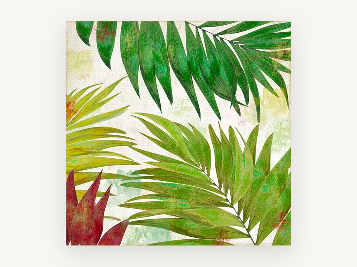 Layered Palm Fronds, floral canvas wall art print, front view