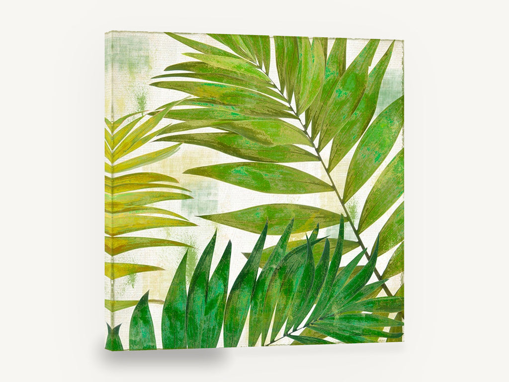 Green Palm Fronds, green palm fronds tropical botanical, floral canvas wall art print ready to hang