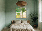 Palm Beach Collage floral canvas print on the wall of a bedroom