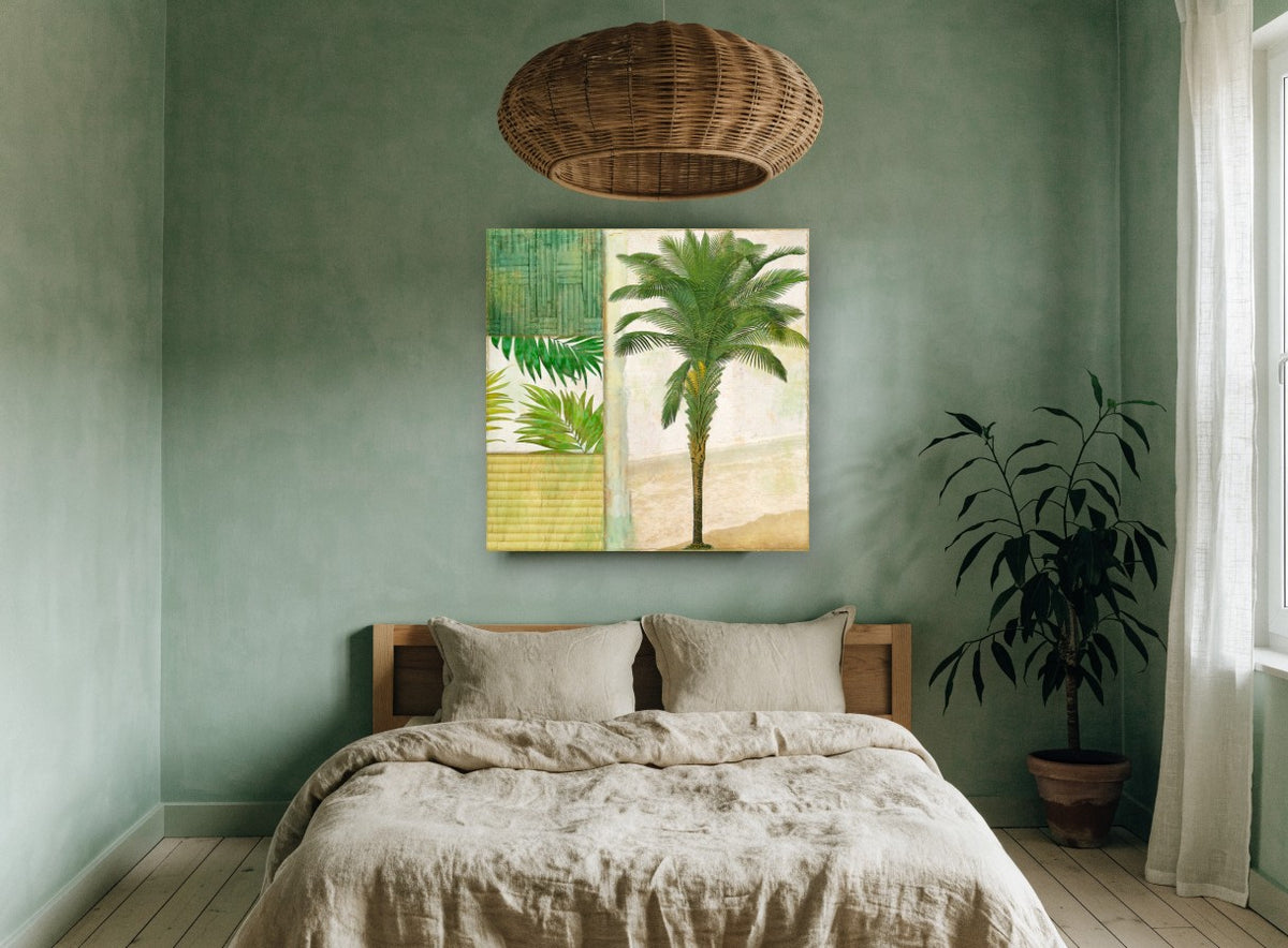 Palm Beach Collage floral canvas print on the wall of a bedroom