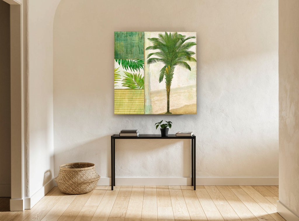 Palm Beach Collage floral canvas print on the wall of a hallway