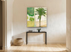 Palm Beach Collage floral canvas print on the wall of a hallway