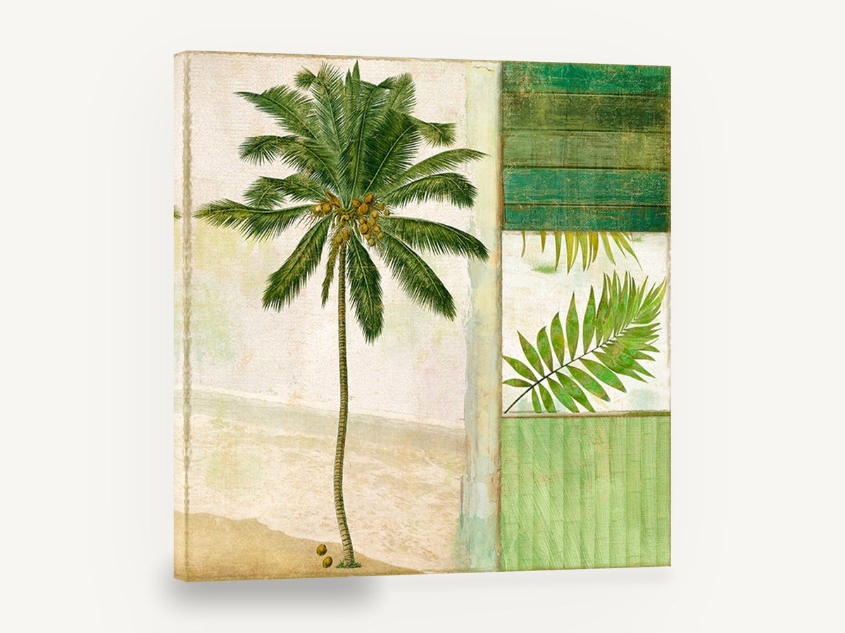 Coconut Palm Collage, coconut palm tree tropical beach collage, floral canvas wall art print ready to hang