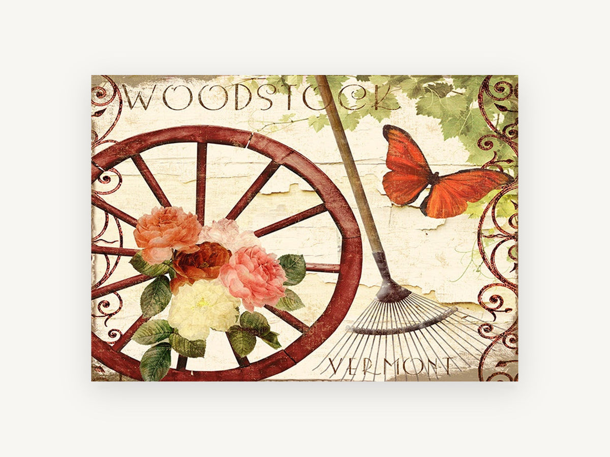 Woodstock Garden Wheel, floral canvas wall art print, front view
