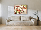 Woodstock Garden Wheel floral canvas print on the wall of a living room