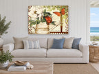 Watering Can Garden Postcard floral canvas print on the wall of a beach house living room