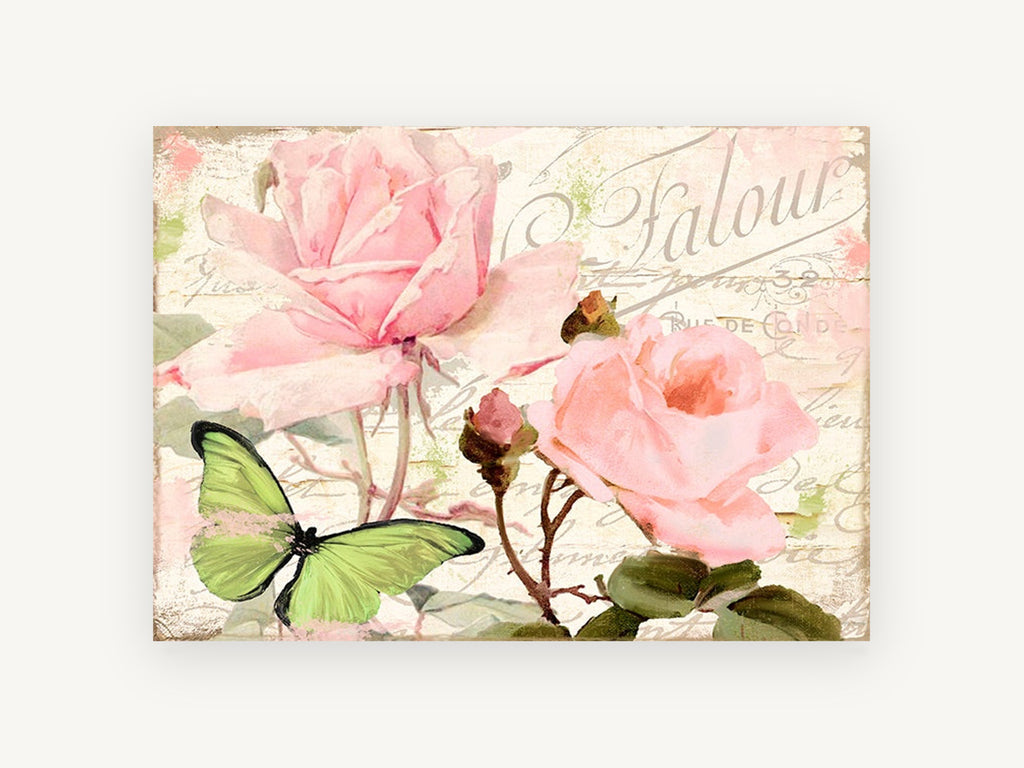 Blush Garden Butterfly Whisper, floral canvas wall art print, front view
