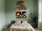 Buttermilk Farm Cow floral canvas print on the wall of a bedroom