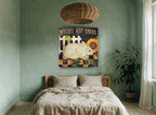 Bunny Hop Sunflower floral canvas print on the wall of a bedroom