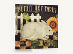 Bunny Hop Sunflower, vintage rabbit and sunflower farm sign, floral canvas wall art print ready to hang