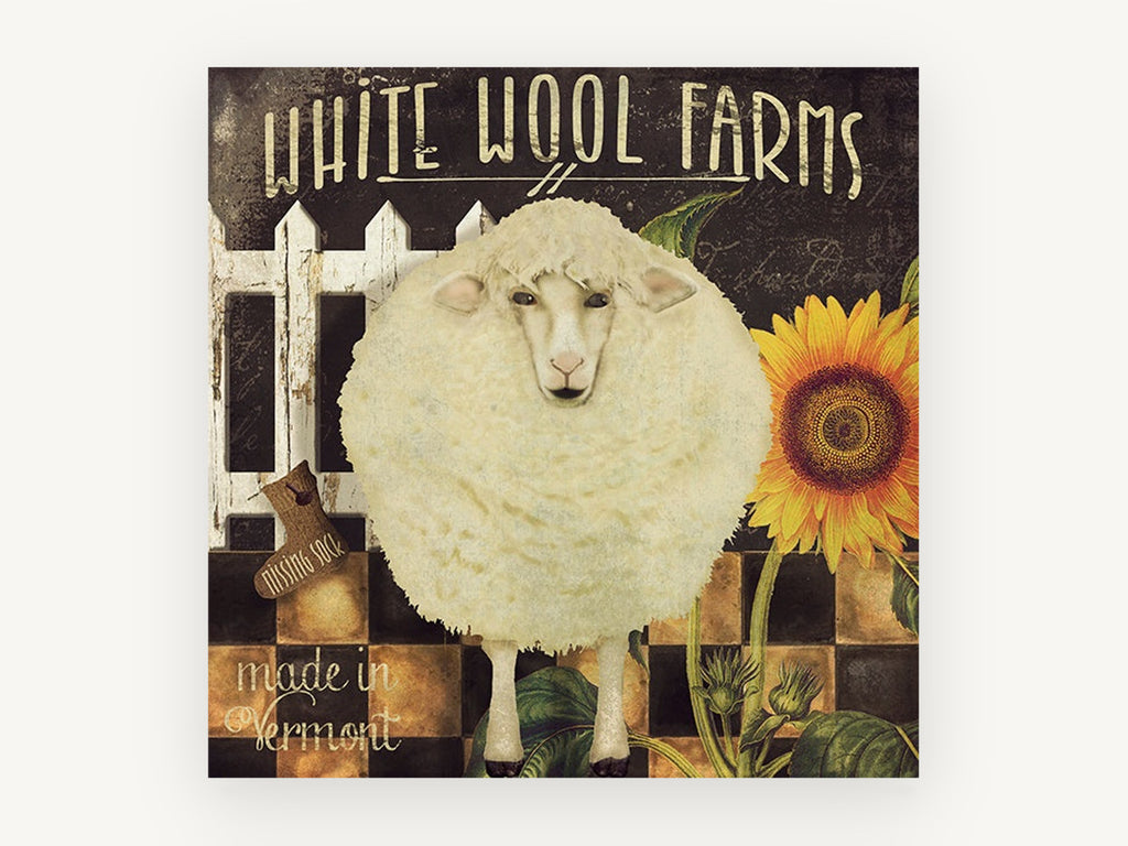 Woolly Sheep and Sunflower, floral canvas wall art print, front view