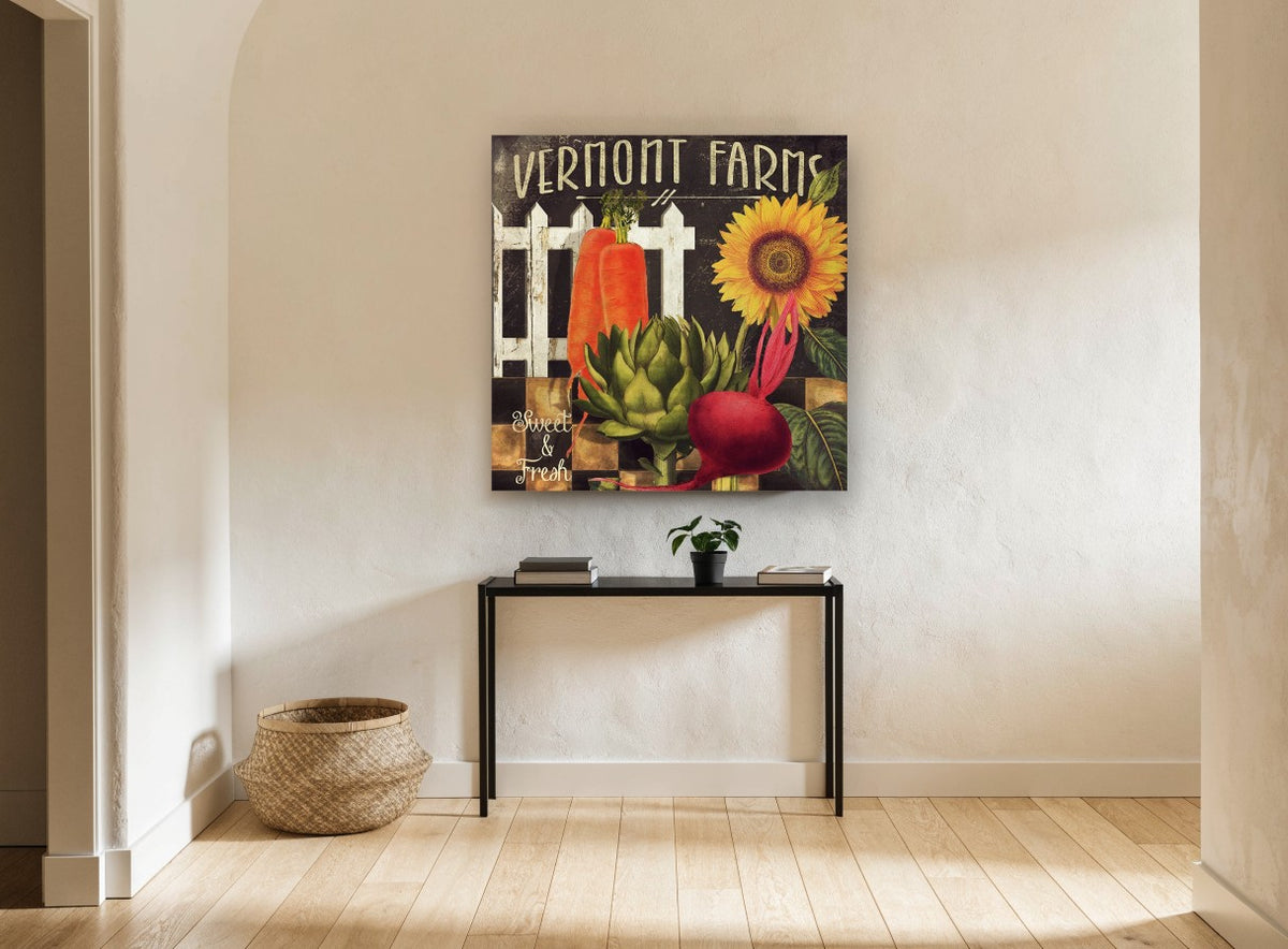 Farmstand Sunflower Harvest floral canvas print on the wall of a hallway