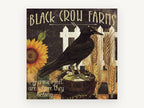 Crow on the Farm, floral canvas wall art print, front view