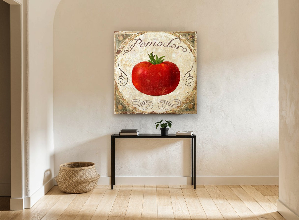 Pomodoro Tomato Tile kitchen canvas print on the wall of a hallway