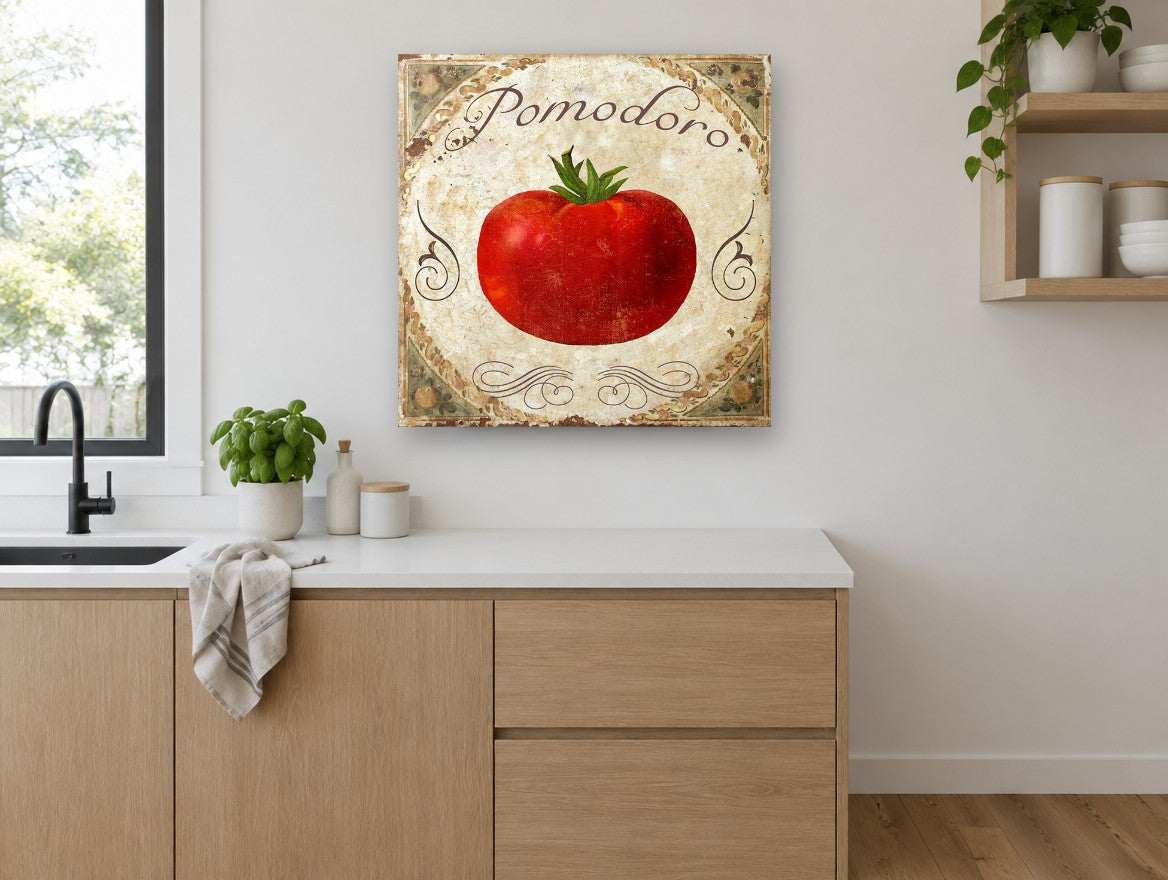Pomodoro Tomato Tile kitchen canvas print on the wall of a kitchen
