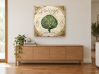 Carciofo Artichoke Tile kitchen canvas print on the wall of a living room above a sideboard