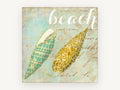 Twin Shells on Script, coastal canvas wall art print, front view