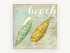 Twin Shells on Script, coastal canvas wall art print, front view