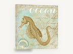 Golden Seahorse Script, vintage seahorse ocean illustration, coastal canvas wall art print ready to hang