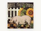 Farmyard Pig and Sunflowers, floral canvas wall art print, front view