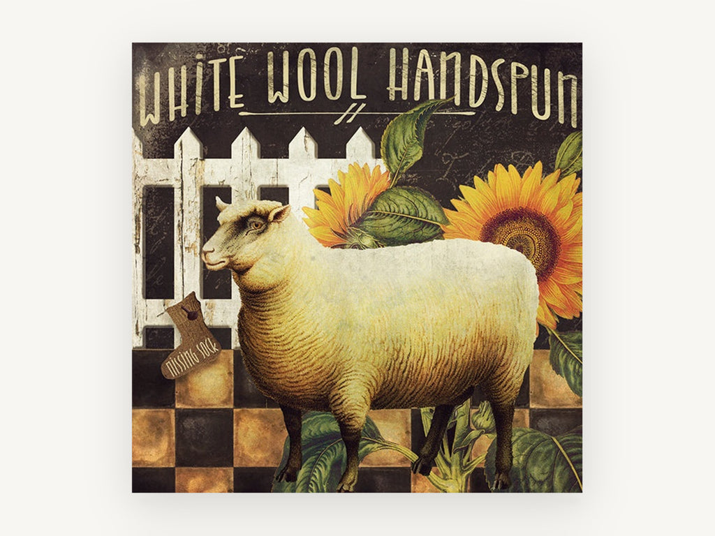 Handspun Sheep and Sunflowers, floral canvas wall art print, front view