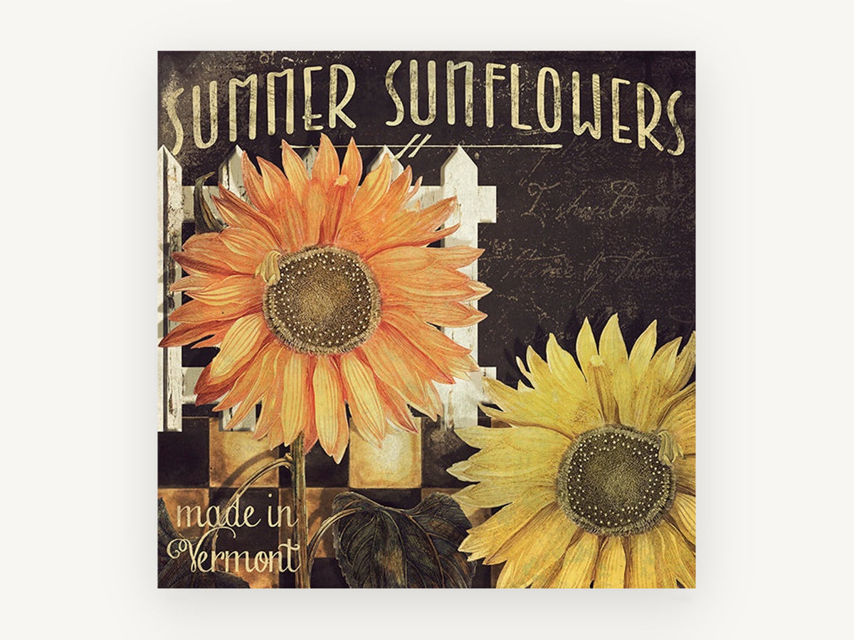 Vermont Sunflower Fence, floral canvas wall art print, front view