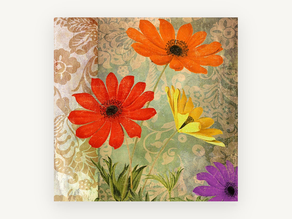 Fiesta Damask Blooms, floral canvas wall art print, front view