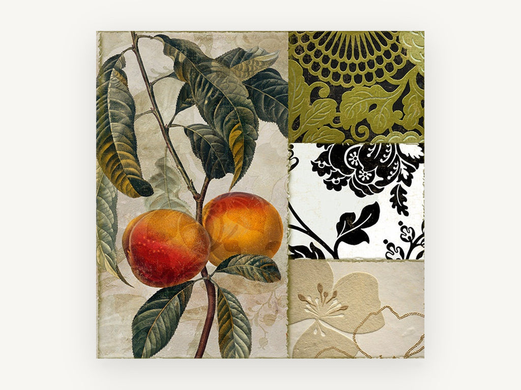 Peach Branch Damask Collage, kitchen canvas wall art print, front view