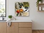 Peach Branch Damask Collage kitchen canvas print on the wall of a kitchen