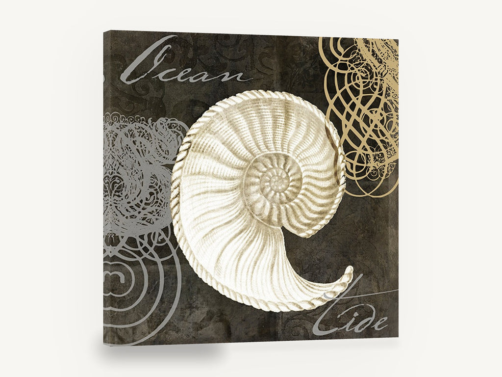 Ocean Tide Nautilus, cream nautilus shell ocean tide, coastal canvas wall art print ready to hang