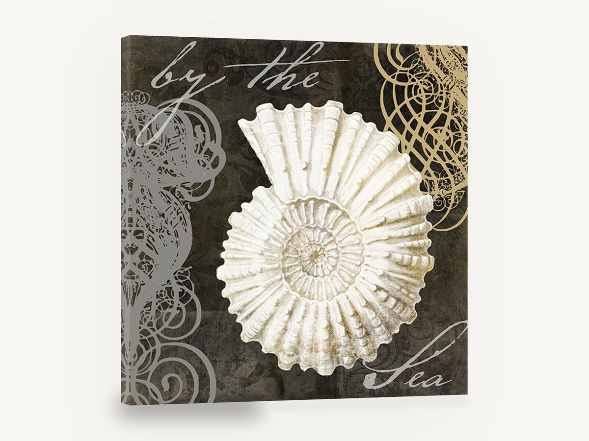Ammonite Script Study, ammonite shell typography coastal, coastal canvas wall art print ready to hang