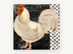 White Rooster Script, white rooster vintage script illustration, animal canvas wall art print, front view