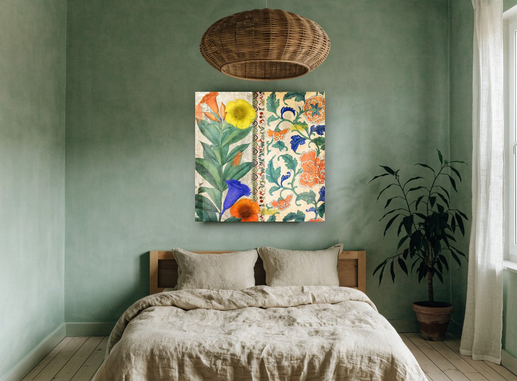 Garden Tango Panels floral canvas print on the wall of a bedroom