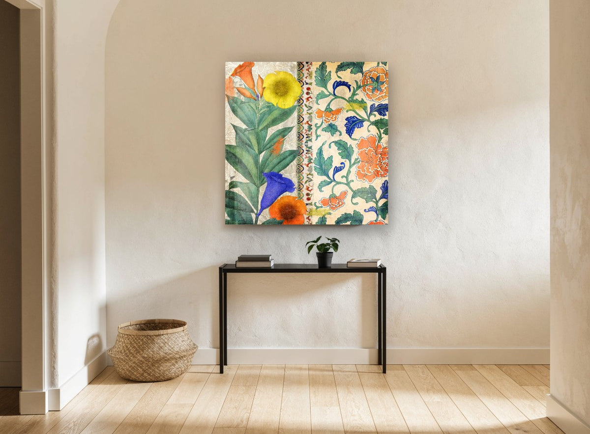 Garden Tango Panels floral canvas print on the wall of a hallway