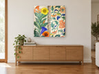 Garden Tango Panels floral canvas print on the wall of a living room above a sideboard